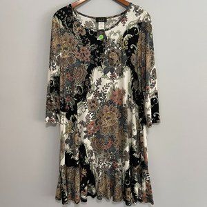 LTX Sportswear XXL green/cream/black/orange large flower 3/4 sleeve dress